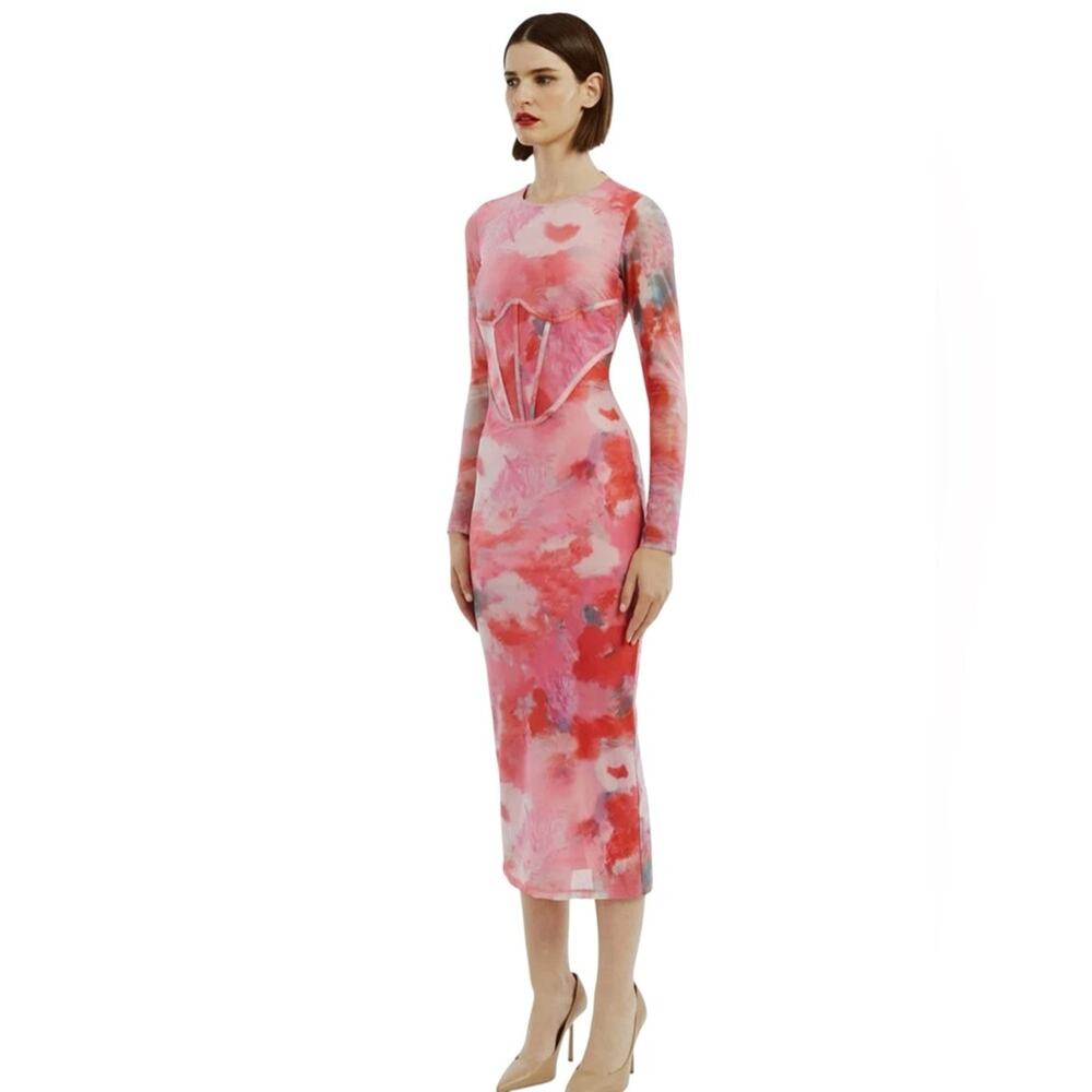 Bardot Lena Mesh Midi Dress In Wildflower Size:6 NWT